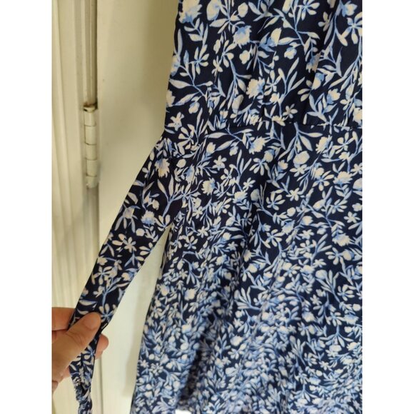 Falls Creek Short Sleeve V-Neck Blue Floral Midi Dress Button Down 2X NWOT - Picture 7 of 8